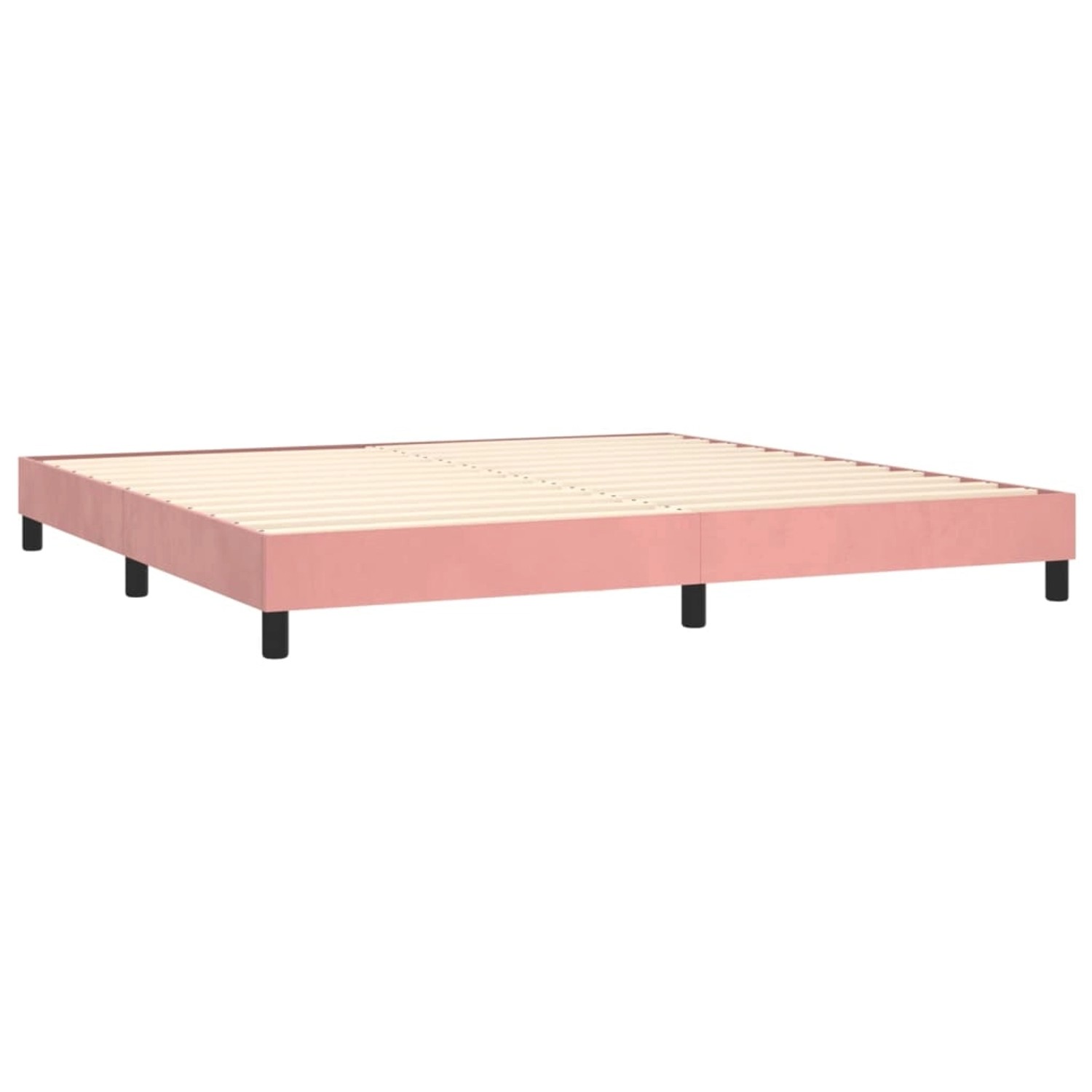 Rosa vidaXL Boxspringbett 200x200 cm mit Lattenrost und schwarzen Füßen.