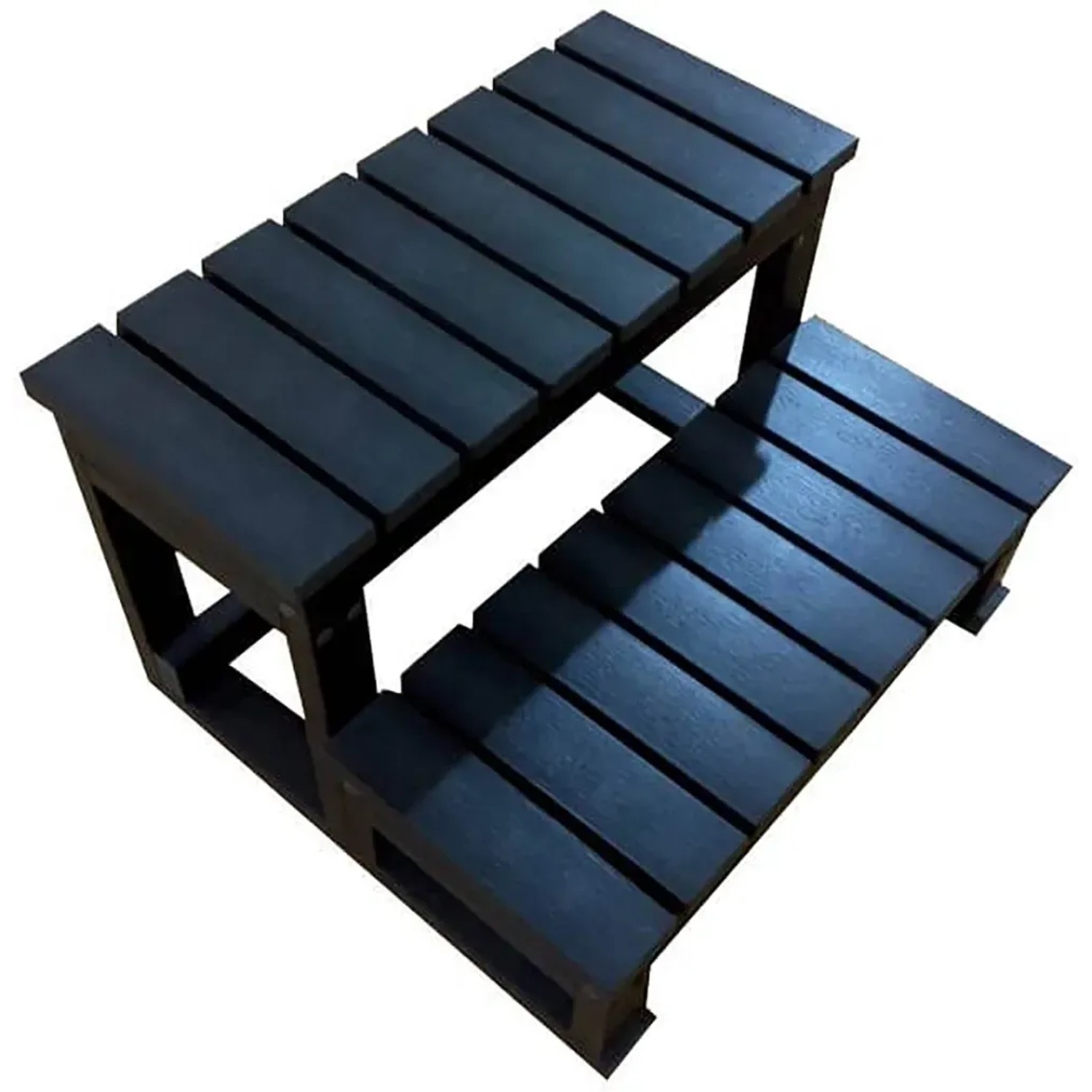 Anthrazitfarbene Home Deluxe Whirlpooltreppe Beach, 2-stufig, aus WPC-Material.