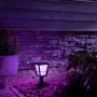 Philips Hue Econic LED Sockelleuchte im Garten mit violetter Beleuchtung.