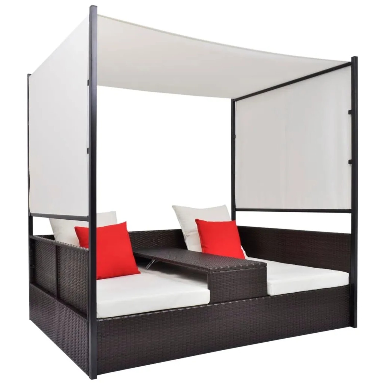 Furnicato Gartenbett Mit Baldachin Braun 190x130 Cm Poly Rattan