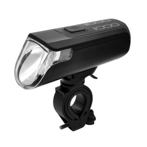 Schwarzes Fischer Akku-LED Beleuchtungs-Set Twin für Fahrräder, Frontansicht.