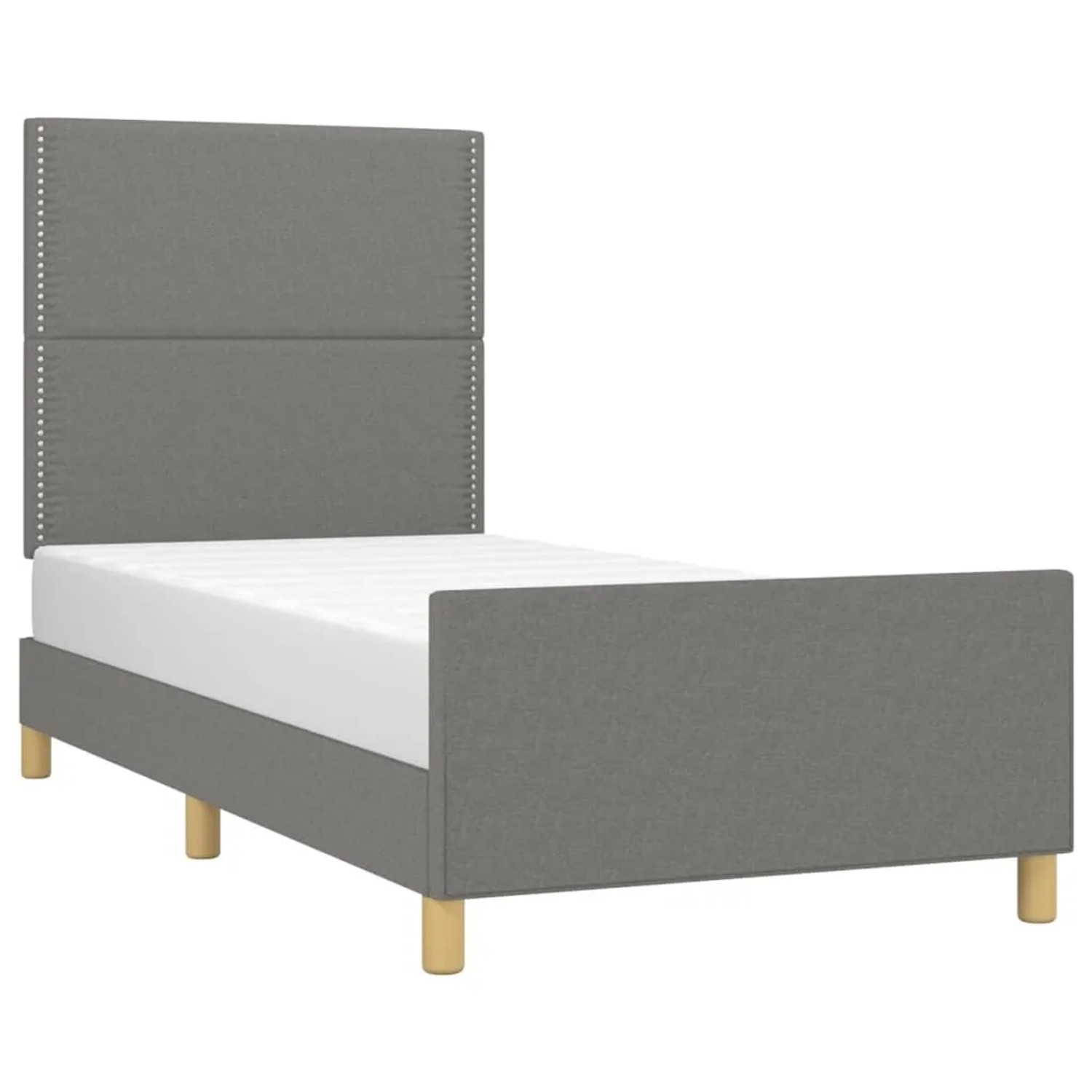 Dunkelgraues Stoff-Bettgestell 90x190 cm mit Kopfteil für erholsamen Schlaf.