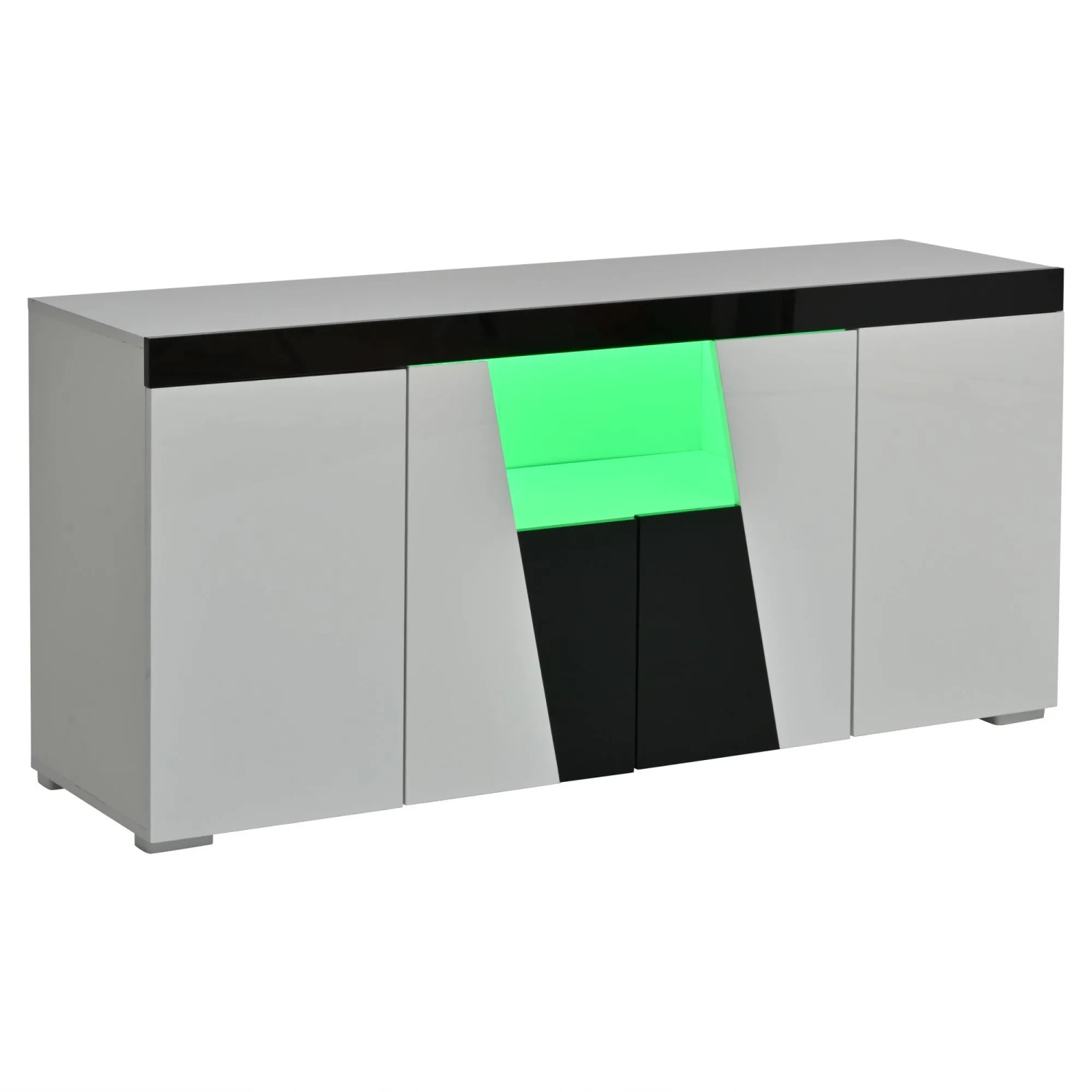 ModernLuxe Sideboard mit 4 Türen Led Beleuchtung Spanplatte Weiß