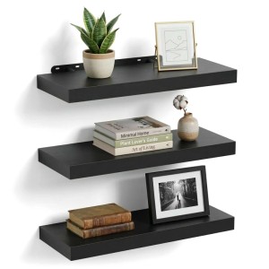 Relaxdays Wandregal MDF Eisen Schwarz 3er Set 4 cm x 60 cm x 23 cm
