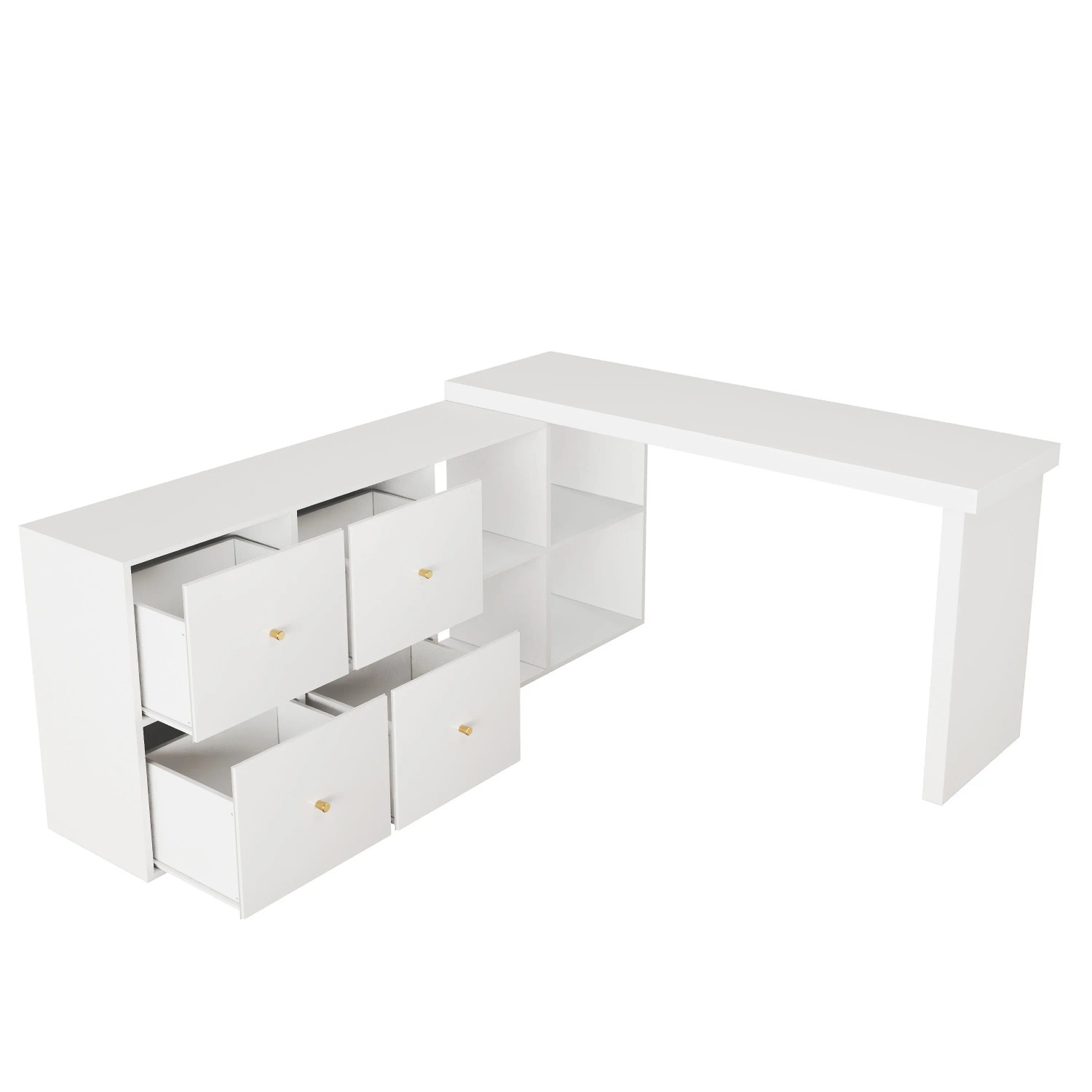 okwish Ecktisch L-Förmig mit 4 Fächern/4 Schubladen Schreibtisch 120 x 140 cm Weiß