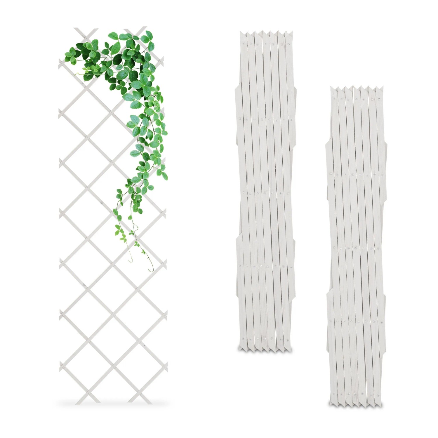 Relaxdays Rankgitter 3er Set Tannenholz Weiß Ausziehbar 180 cm x 60 cm x 1 cm