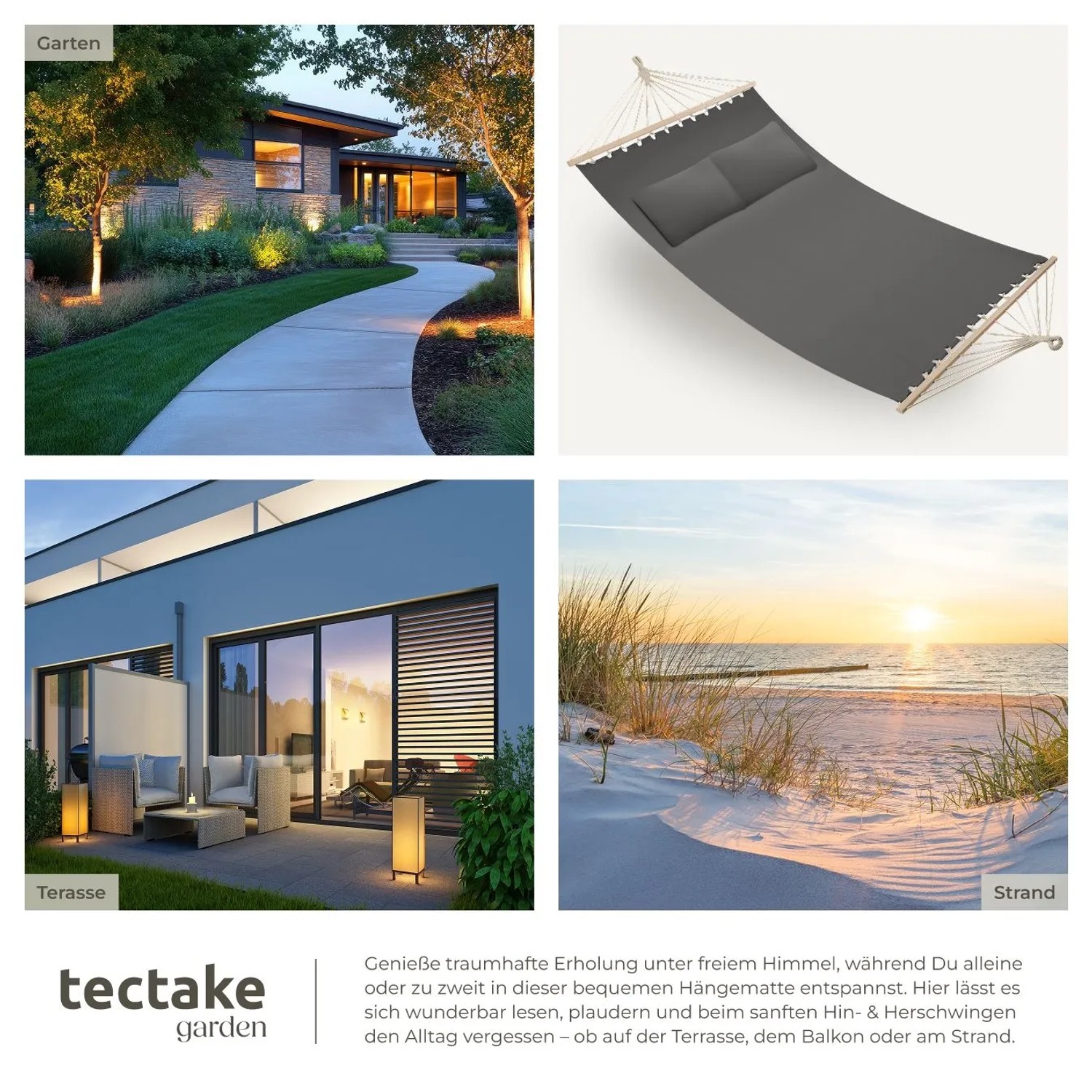 Tectake Hängematte Eden Mit Spreitzstäben  Für 2 Personen Strapazierfähiger Stoff  325 x 150 x 2 50 cm Dunkelgrau_5