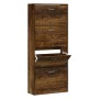 Schuhschrank Räuchereiche aus Holzwerkstoff mit 4 Klappen, eine offen. Modernes Design für Flur.