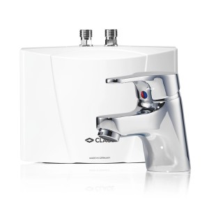 Clage Kleindurchlauferhitzer M3/END mit Armatur, 3,5 kW, Untertischgerät für Handwaschbecken.