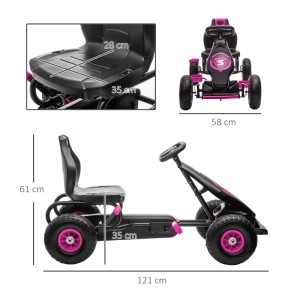 HOMCOM Go Kart in Rosa-Schwarz, 121x58x61 cm. Kinderfahrzeug aus Kunststoff/Metall mit Gummireifen und verstellbarem Sitz.