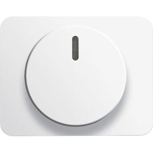 Busch-Jaeger Dimmer Zentralscheibe Alpha Nea in Alabaster mit Drehknopf und Glimmlampe.