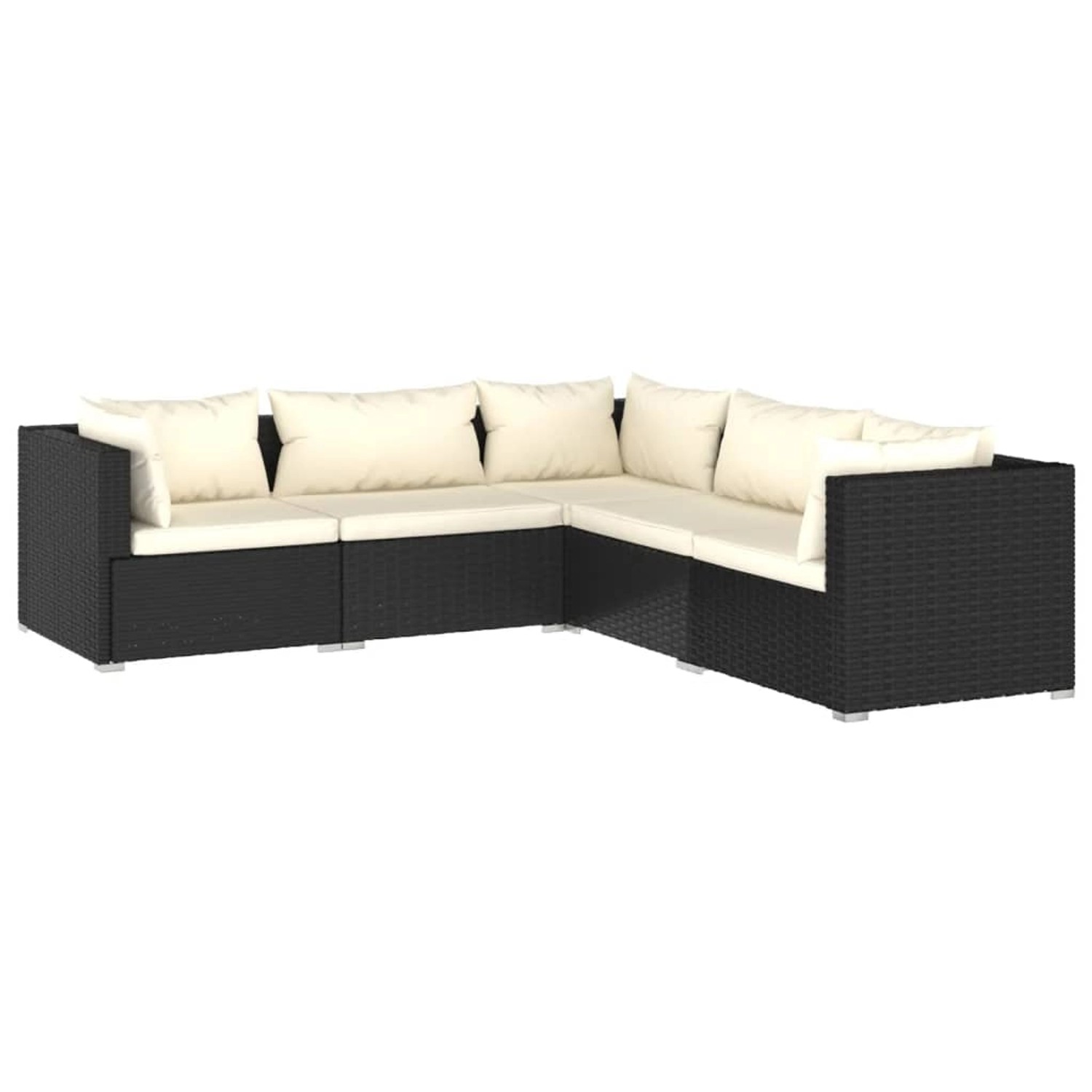 vidaXL 5-tlg Garten-Lounge-Set mit Kissen Poly Rattan Schwarz Modell 42