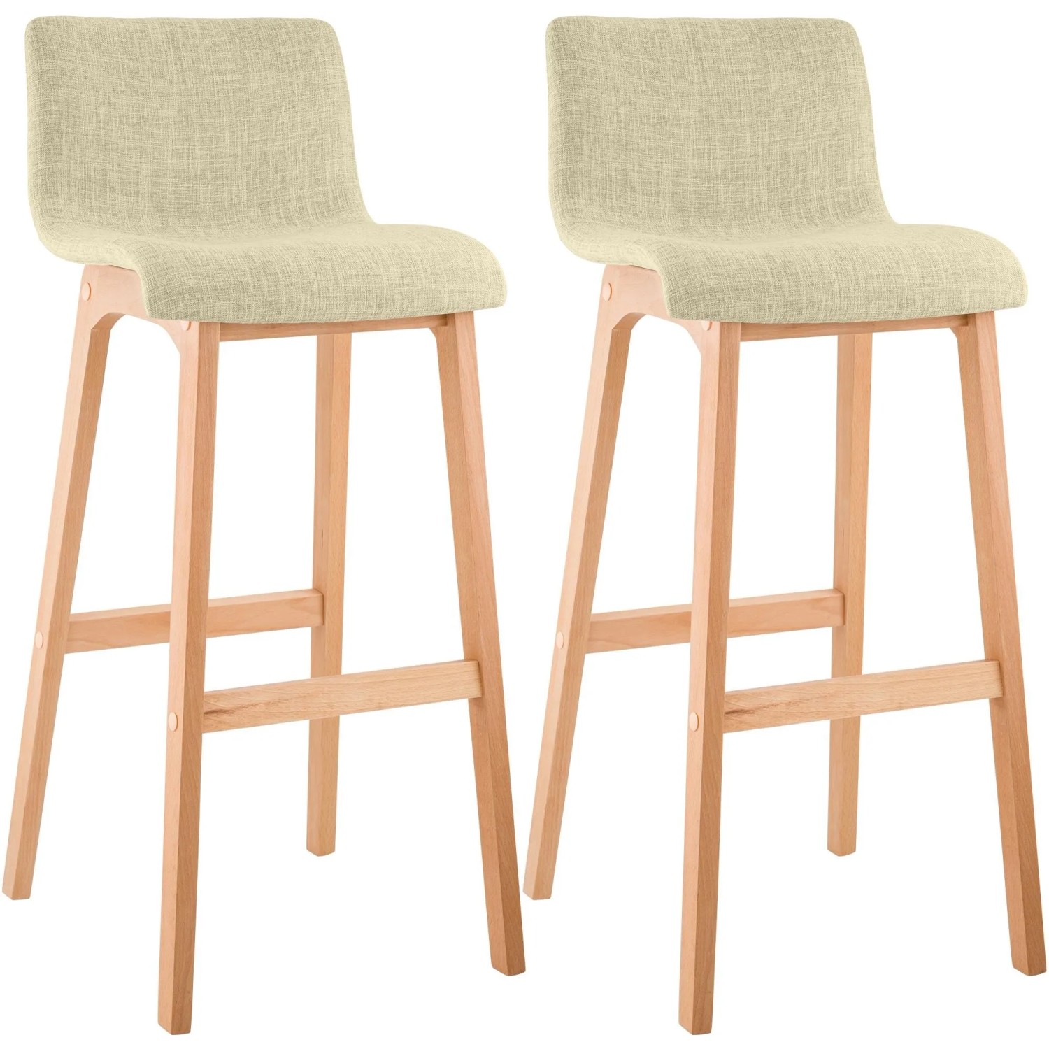 DELUKE 2er Set Barhocker TENAR Stoff Creme 41x46x102cm Braun Barstuhl Mit Lehne Tresenhocker Tresenstuhl