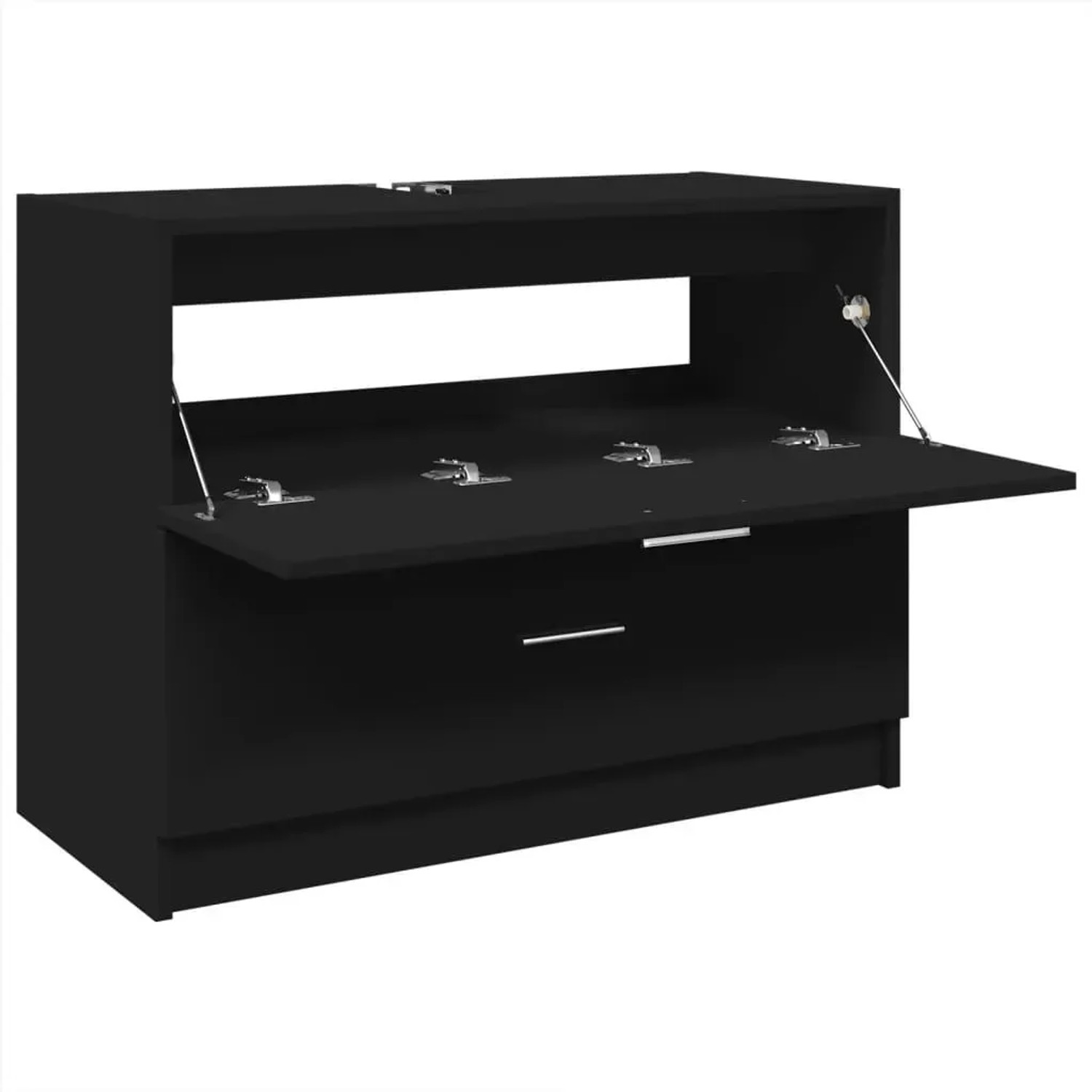 Schwarzer vidaXL Waschbeckenunterschrank (78x37x59 cm) aus Holzwerkstoff mit Schublade und Fach.