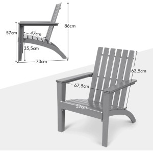 Grauer Costway Adirondack Stuhl mit Maßen, Gartenstuhl für entspannte Stunden.