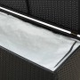 Schwarze VidaXL Gartenbox aus Rattan, geöffnet, mit PE-Innenfutter. Universalbox für Garten.