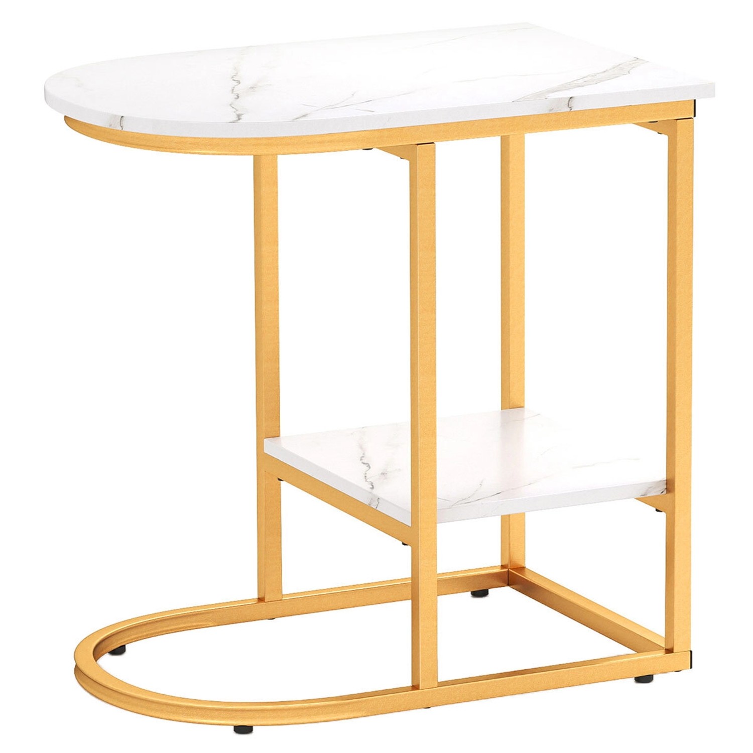 Costway Beistelltisch Marmor Optik 2-Stöckiger Sofatisch Couchtisch günstig online kaufen