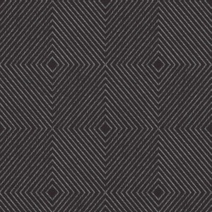 Schwarze Vliestapete mit geometrischem Rautenmuster in Silber-Metallic für Wohnzimmer.