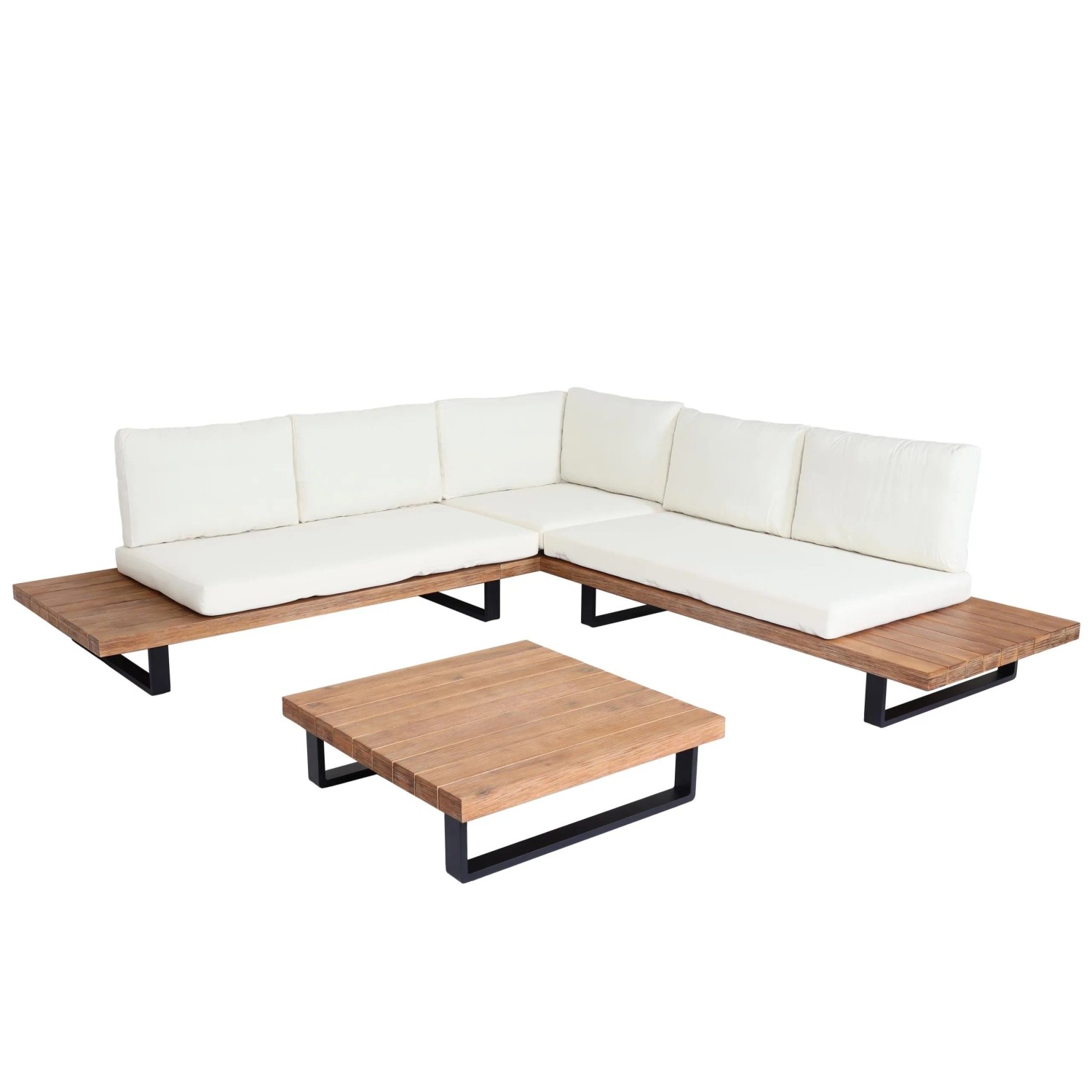 PROREGAL Garten-Garnitur Garnitur Sitzgruppe Lounge-Set Spun Poly Akazie Holz FSC Alu Hellbraun Polster Cremeweiß