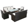 Braunes 5-tlg. vidaXL Garten-Lounge-Set aus Polyrattan mit Auflagen und Tisch.