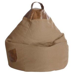 Sandfarbener Sitting Point Sitzsack Jamie, 300 l, mit Tragegriff und Seitentasche.