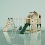 OutdoorToys Spielturm Oscar mit Babyschaukel, Kletterwand und Rutsche aus Holz, dunkelgrün.