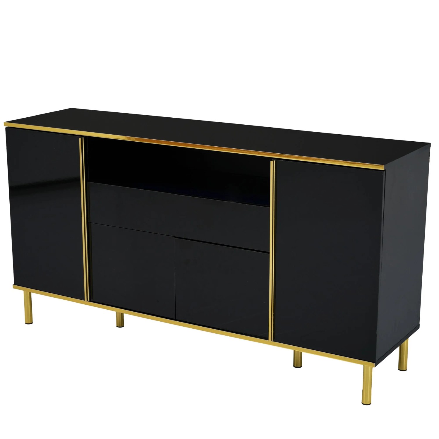 okwish Sideboard mit 1 Schublade Schlafzimmer Wohnzimmer 150x40x80cm Schwarz