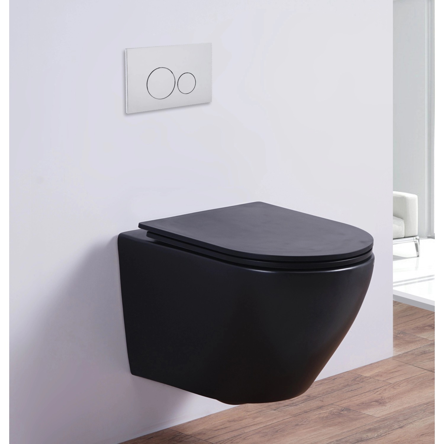 Wand-WC spülrandlos in Matt-Schwarz mit SoftClose Sitz von Glasdeals.