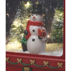 Spieluhr Briefkasten mit Schneemann und LED-Beleuchtung als Weihnachtsdekoration.
