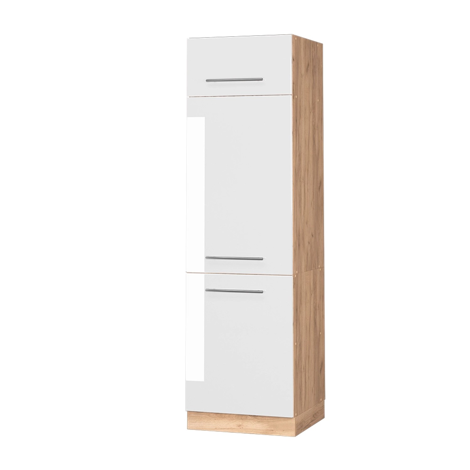 Vicco Kühlumbauschrank Fame-Line Weiß Hochglanz/Goldkraft Eiche 60 cm