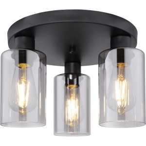 Globo Deckenleuchte Hadera, 3-flammig, schwarz matt mit zylinderförmigen Gläsern.
