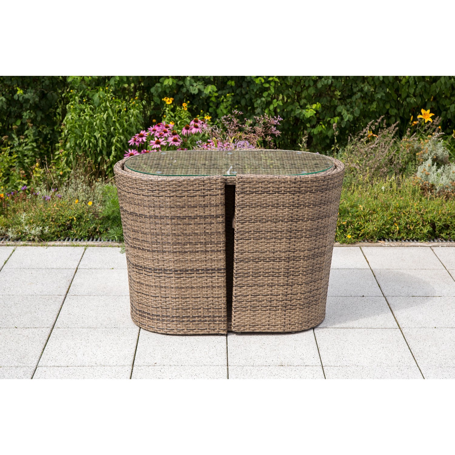 Merxx Ancona Balkonmöbel-Set, 3-teilig, Stahl/Kunststoffgeflecht, mit Tisch und 2 Stühlen.