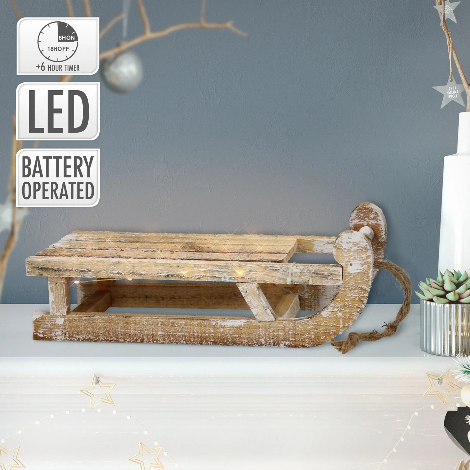 ECD Germany Deko Schlitten Holz mit 25 warmweißen LEDs 31,5 cm kaufen bei OBI