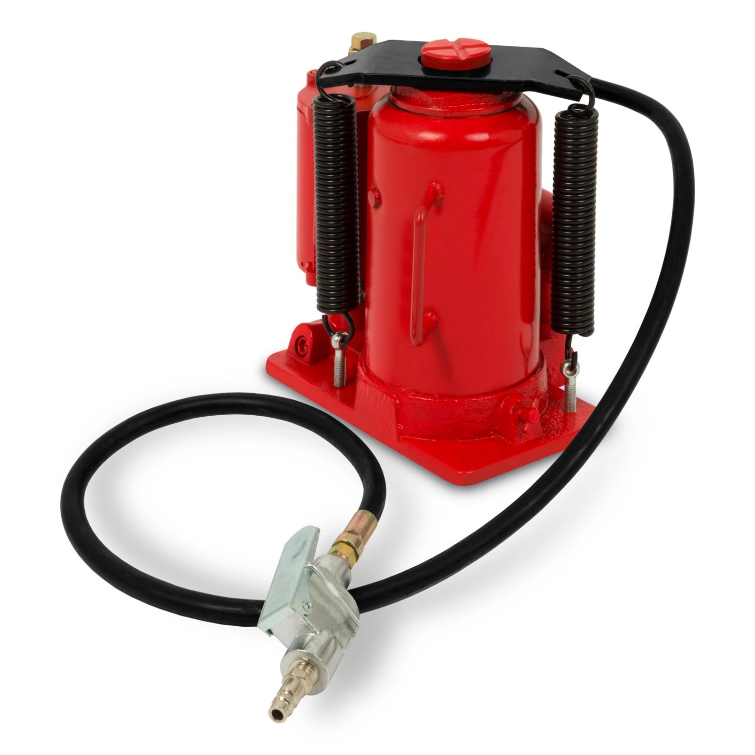 Roter EBERTH Pneumatik Wagenheber 20T mit Schlauch und Federn, ideal für Werkstatt und unterwegs.