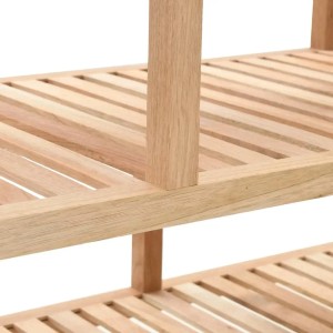 Detailaufnahme: VidaXL Badezimmer-Regal aus Walnussholz, Latten-Design für gute Belüftung.