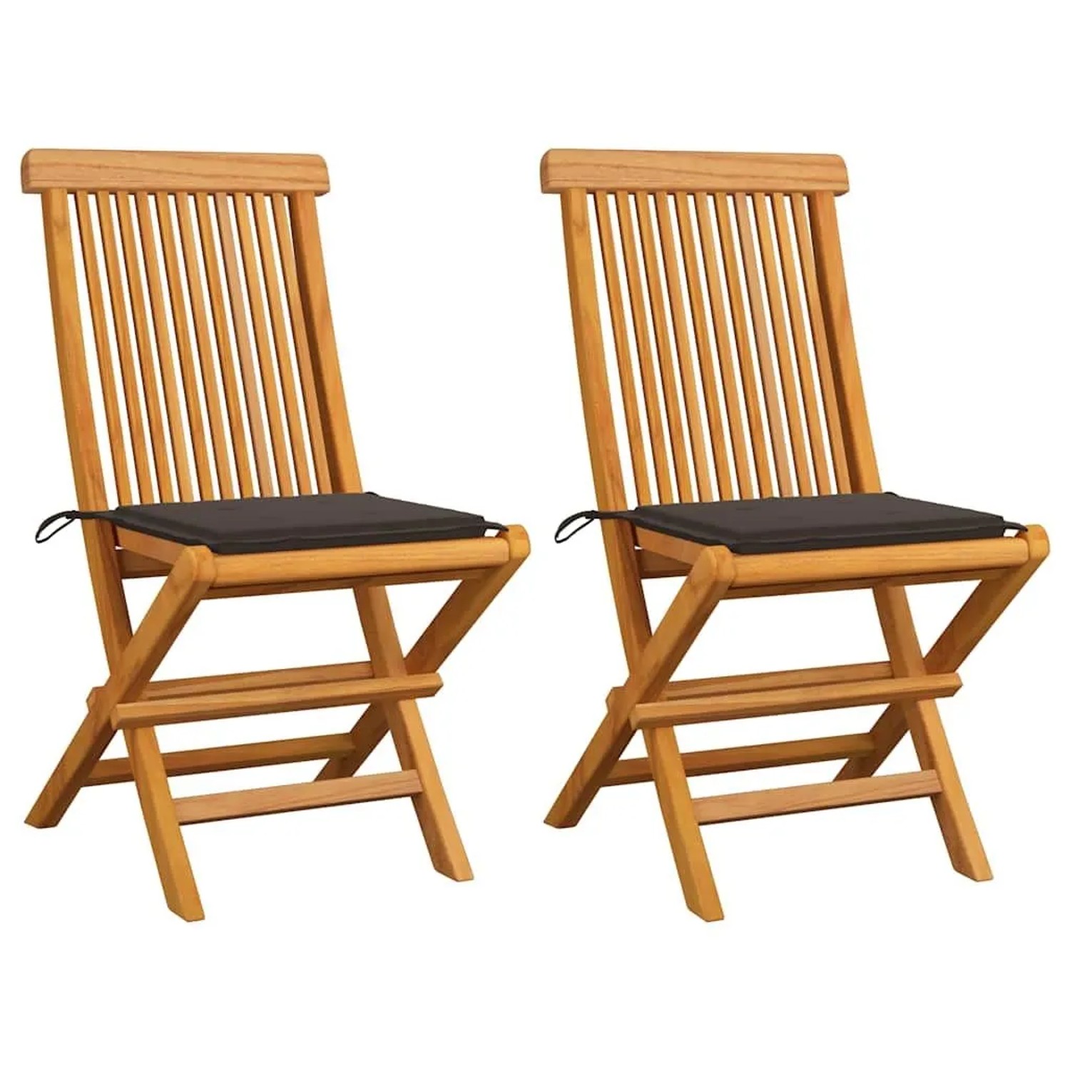 vidaXL Gartenstühle mit Taupe Kissen 2 Stk Massivholz Teak 3062468