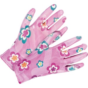 LUX Gartenhandschuhe Nitril, Größe 7, mit Blumenmuster. Gartenbekleidung für Damen.