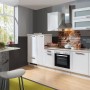 Menke Landhausküche White Premium, 300 cm, Lacklaminat Weiß Matt-Asteiche, mit E-Geräten.