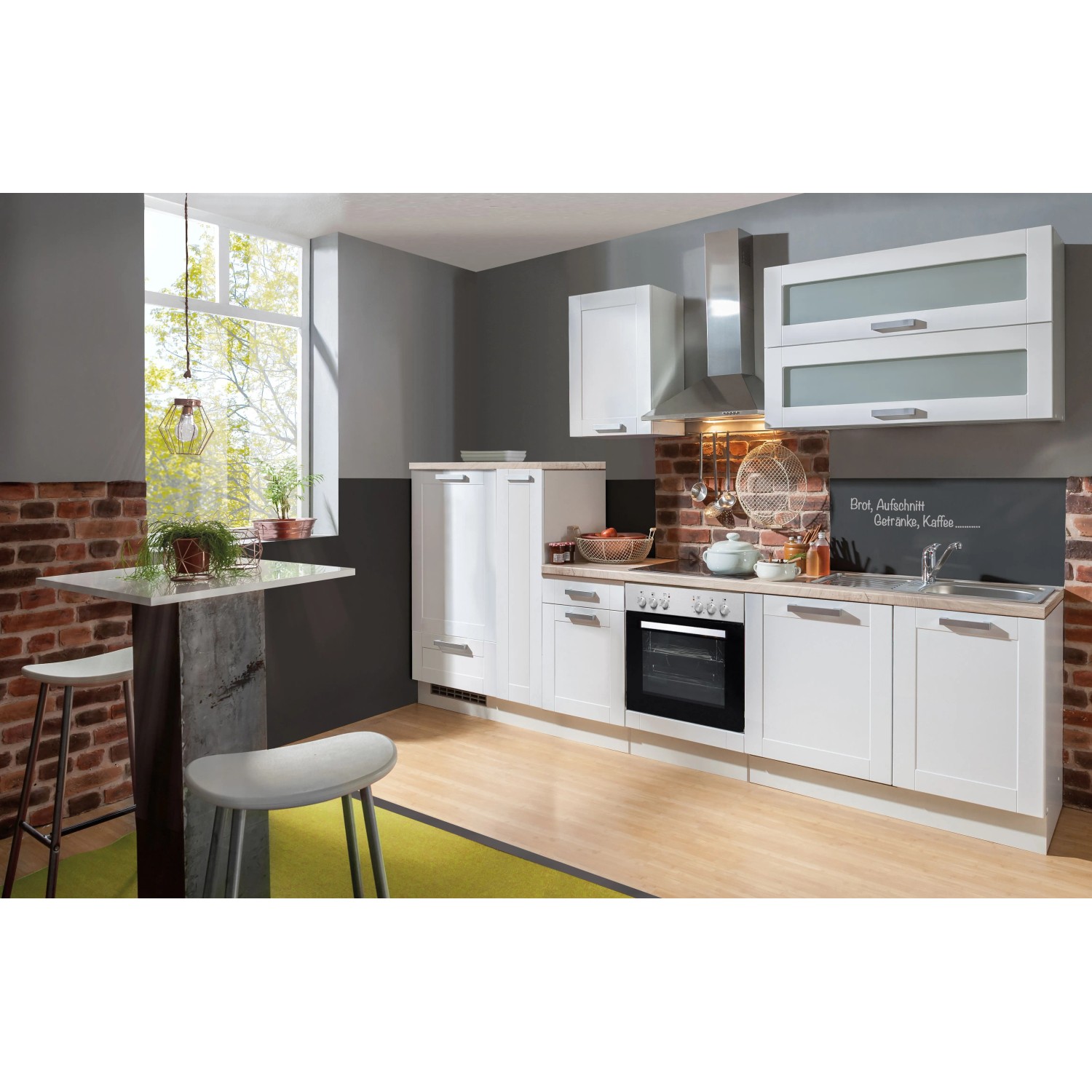 Menke Küchen Küchenzeile White Premium Landhaus, Küchenzeile mit E-Geräten, Breite 300 cm