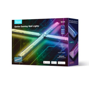 Verpackung der Govee Gaming-Wandleuchten 4+1 H6063 mit farbigen Lichtprofilen.