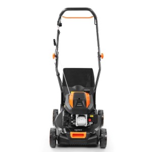 FUXTEC Benzin-Rasenmäher FX-RM4180, schwarz-orange, 41 cm Schnittbreite, 45 L Fangkorb. Kompakt & wendig.