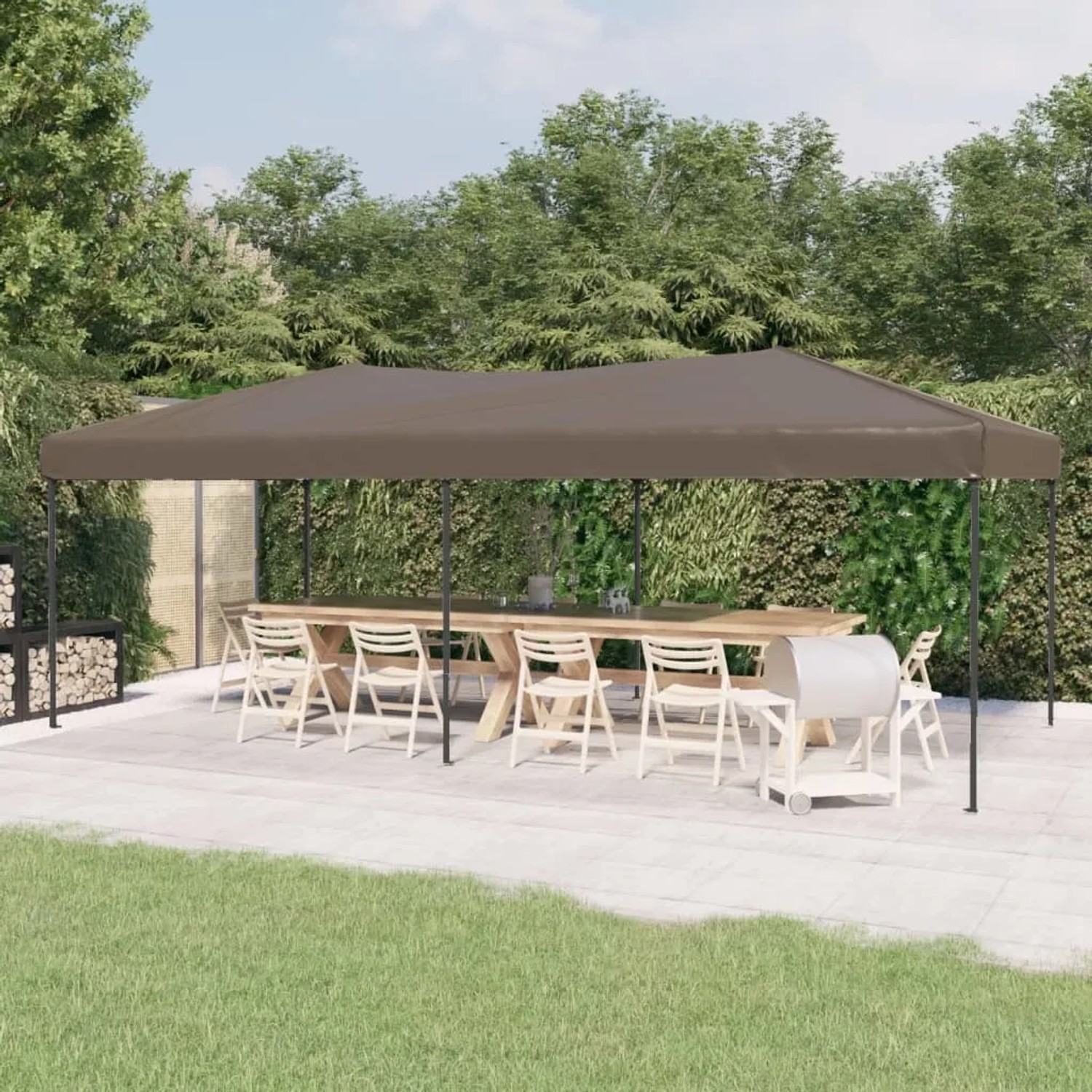 Faltbares Partyzelt in Taupe (3x6 m) von vidaXL, ideal für Gartenpartys und Outdoor-Events.