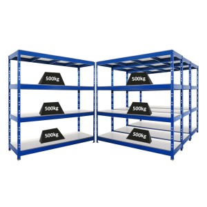 PROREGAL Mega Deal 4x Profi Schwerlastregal Rhino HxBxT 200x200x60cm 4 Melamin-Ebenen 16mm Fachlast 500kg Blau