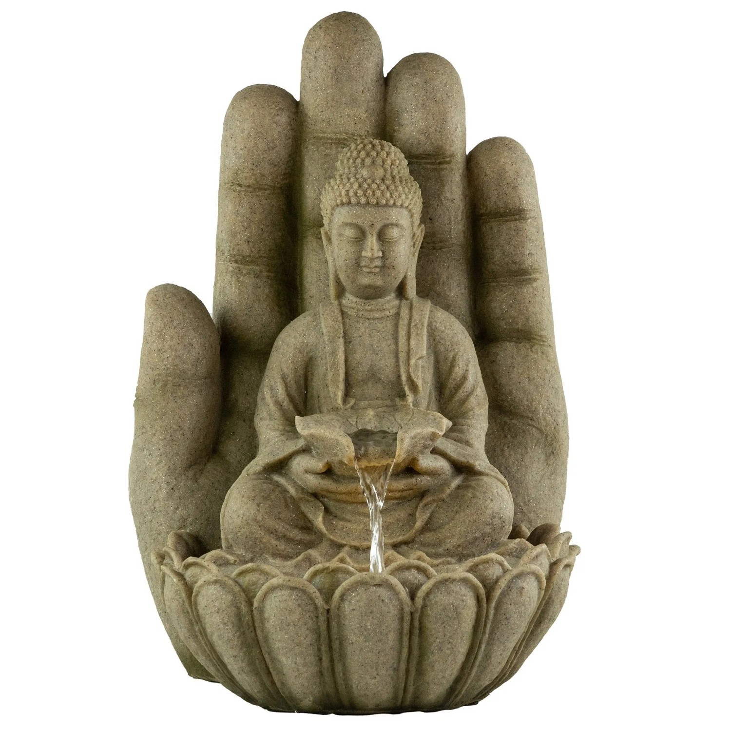 Intergarden Wasserspiel Zimmerbrunnen Mittelgroß Buddha 55cm mit Beleuchtung