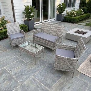 Graue SVITA BROOKLYN Gartenlounge, 4-teiliges Polyrattan Gartenmöbel Set mit Tisch und Sitzkissen.
