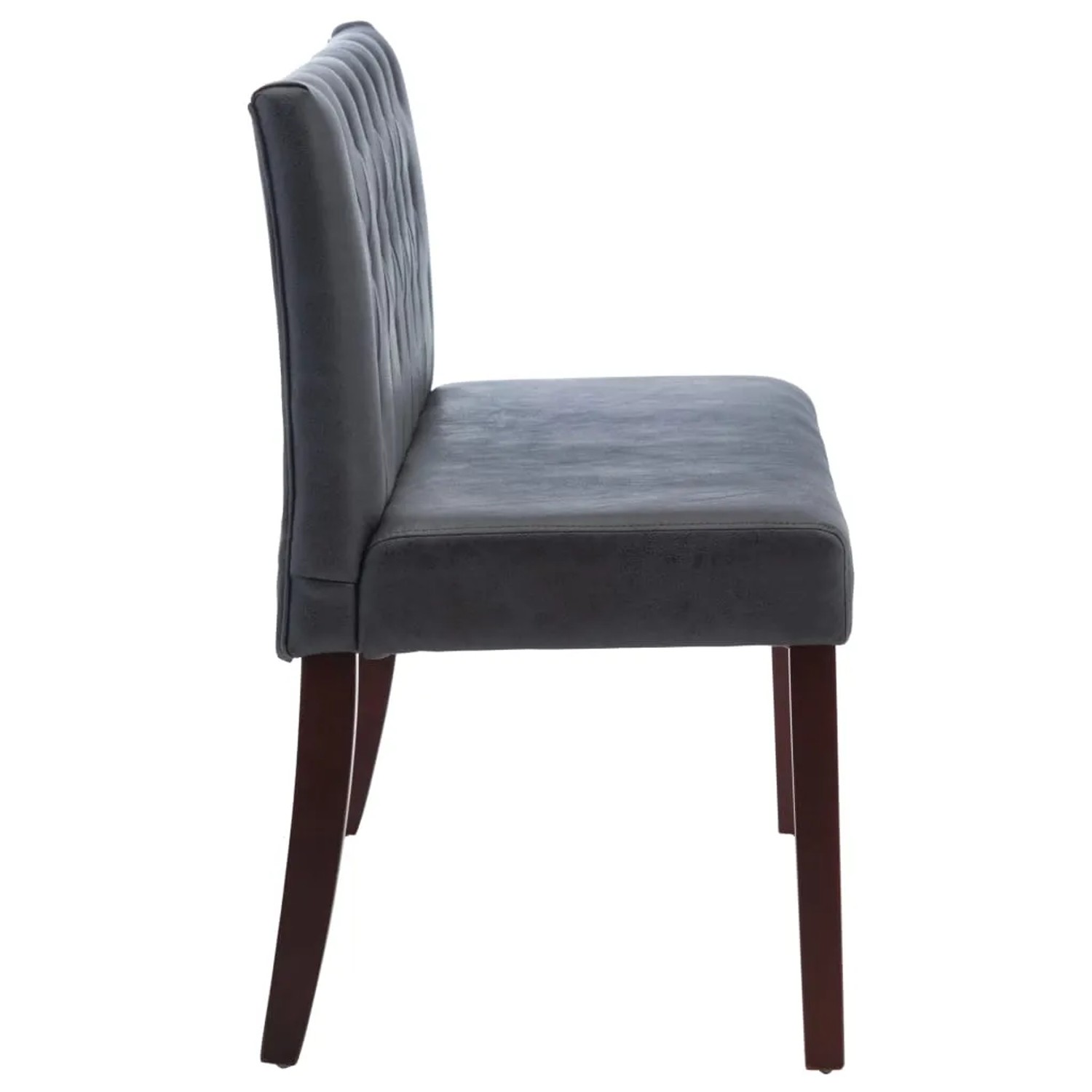 Graue vidaXL Sitzbank (120 cm) im Wildleder-Look mit Knopfmuster und dunklen Holzbeinen.