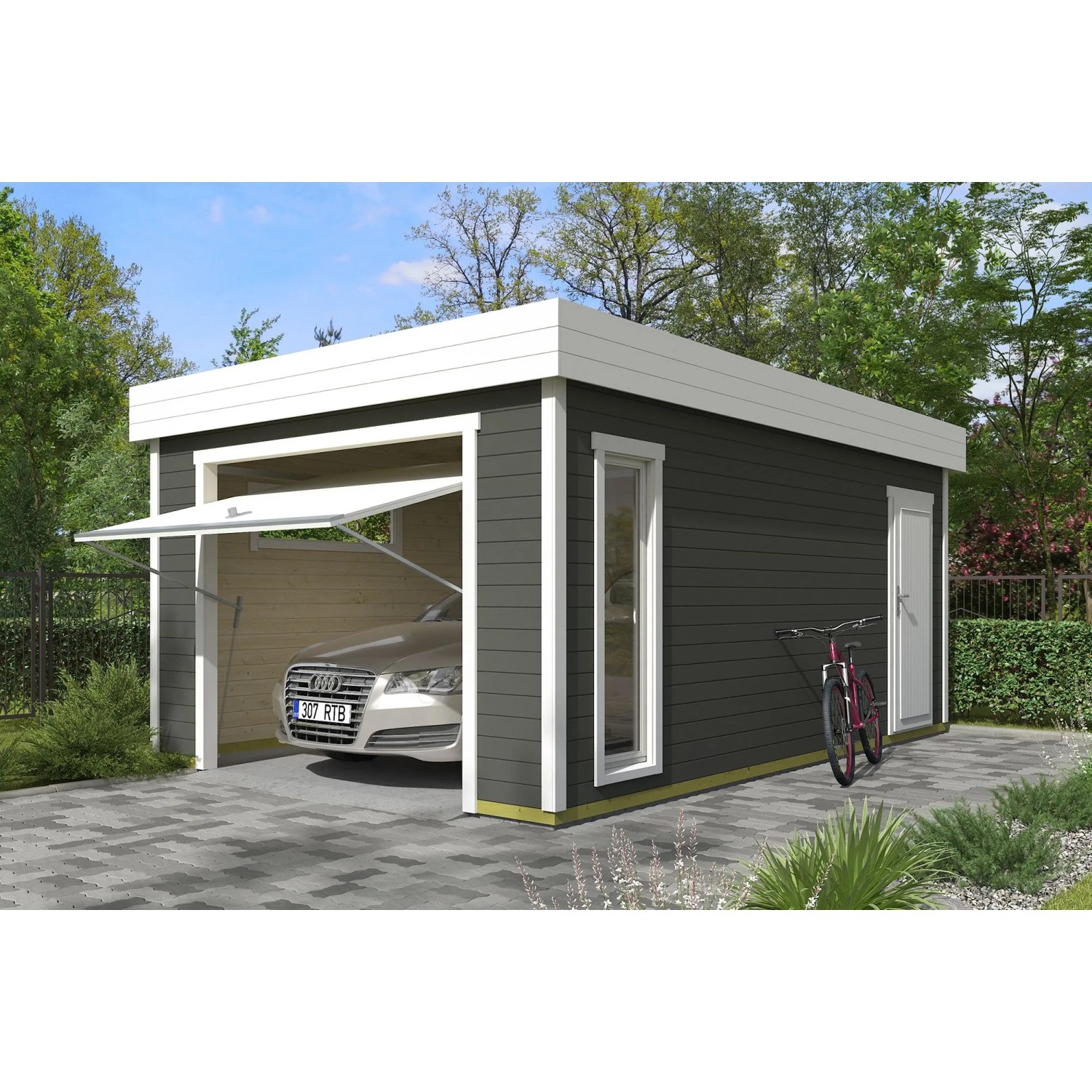Lasita Garage Bahamas 2 mit Schwingtor 360 cm x 540 cm Grau-Grün günstig online kaufen