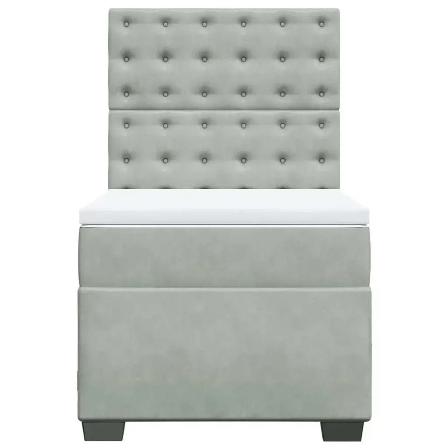 Hellgraues vidaXL Boxspringbett 90x190 cm mit Samtbezug, Matratze und Kopfteil.