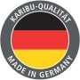 Karibu Qualitätssiegel Made in Germany mit Deutschlandflagge.