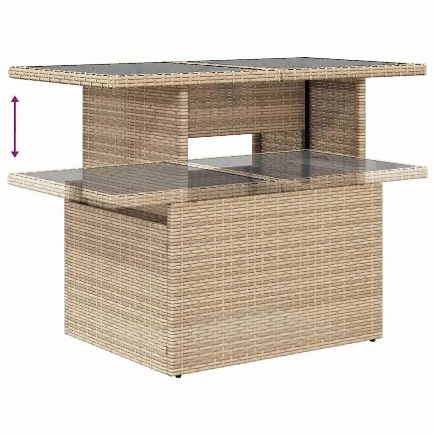 Verstellbarer Gartentisch aus beigem Poly Rattan, Teil des vidaXL Garten-Sofa-Sets.